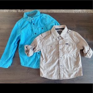 2 boys long sleeved buttoned shirts